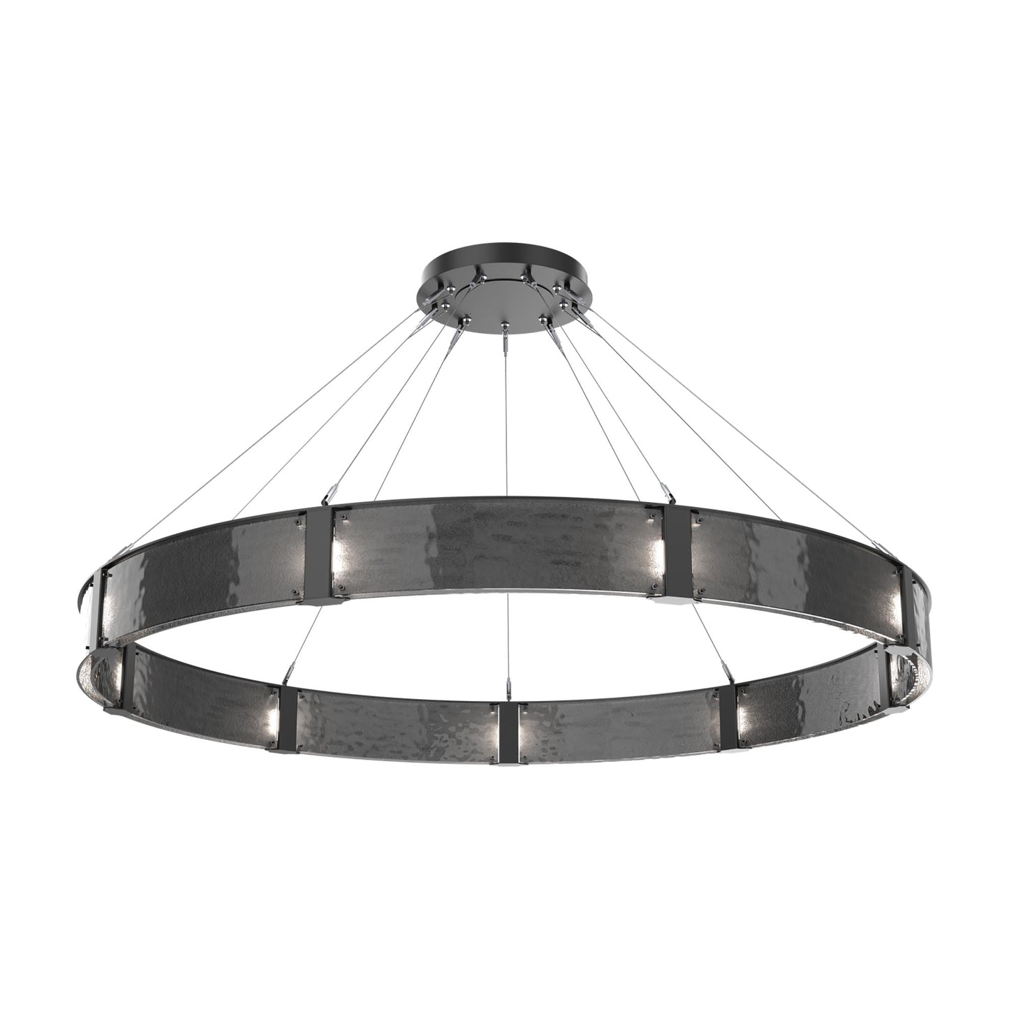 Parallel Ring LED Chandelier in Matte Black/Smoke Granite Blown Glass (72-Inch).