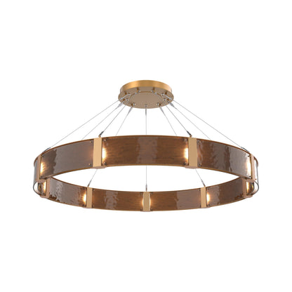 Parallel Ring LED Chandelier in Novel Brass/Bronze Granite Blown Glass (60-Inch).