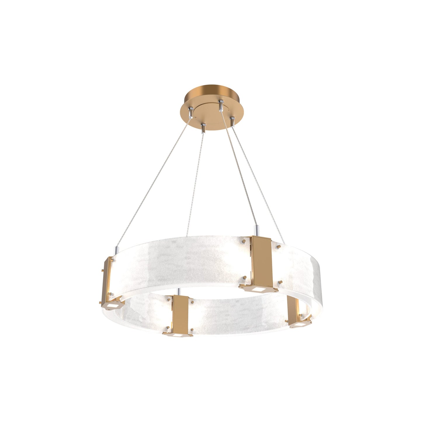 Parallel Ring LED Chandelier in Novel Brass/Clear Granite Blown Glass (23.9-Inch).