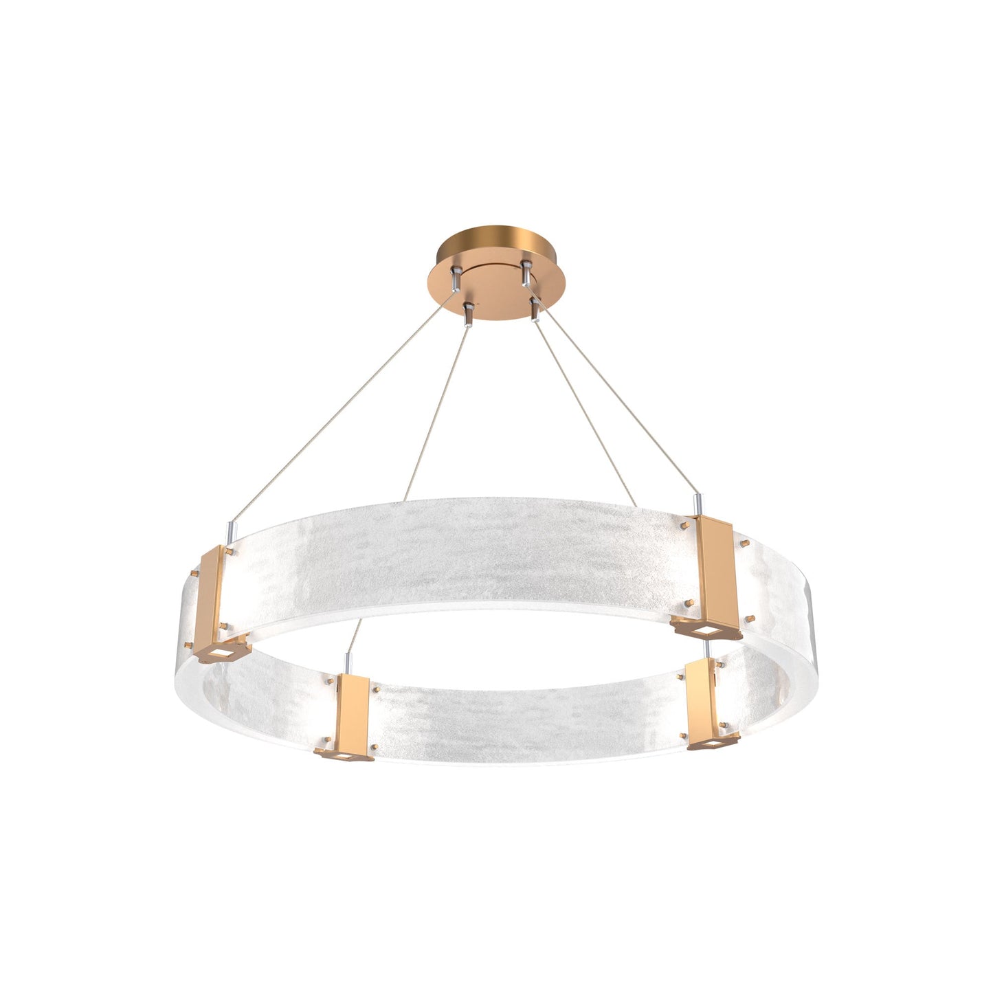 Parallel Ring LED Chandelier in Novel Brass/Clear Granite Blown Glass (32.6-Inch).