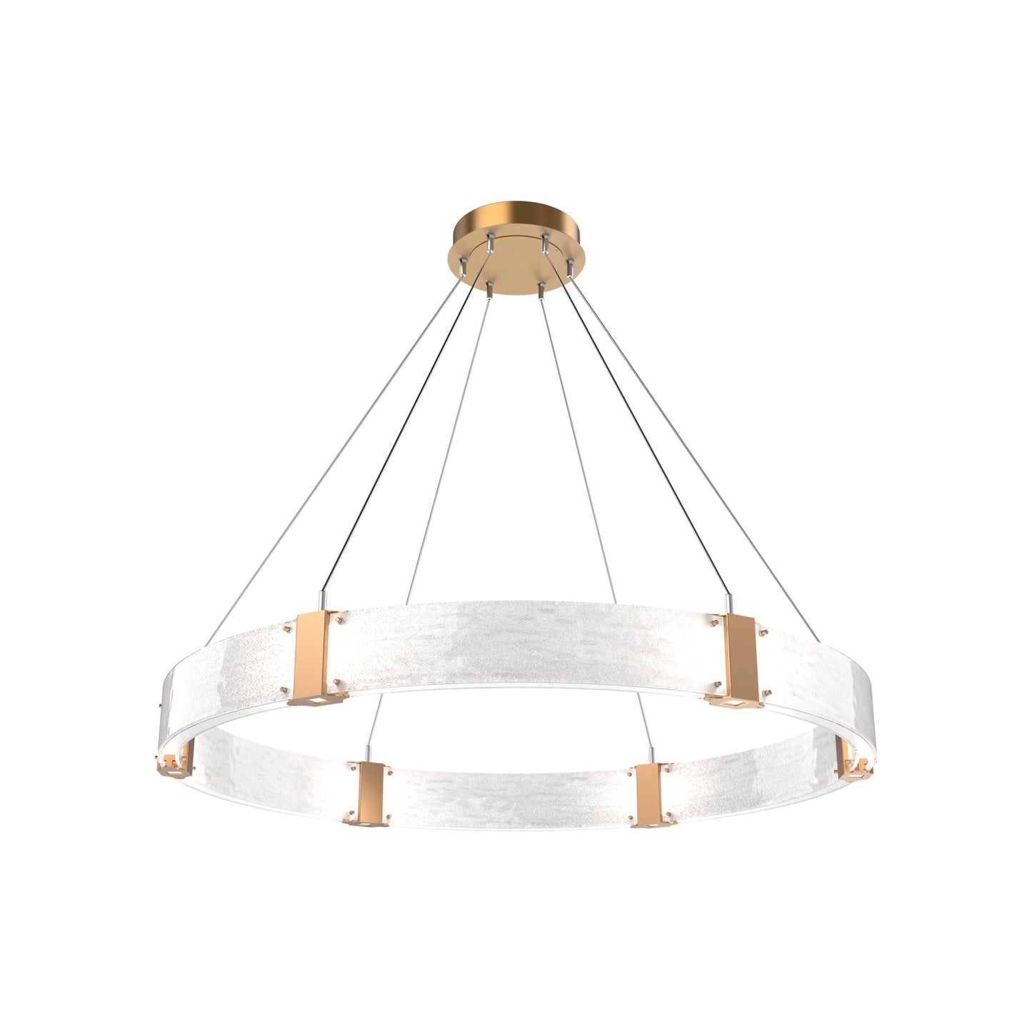Parallel Ring LED Chandelier in Novel Brass/Clear Granite Blown Glass (48-Inch).