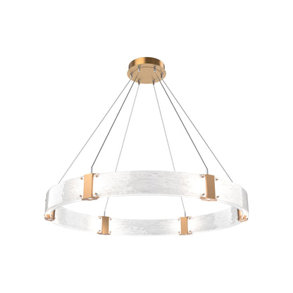Parallel Ring LED Chandelier in Novel Brass/Clear Granite Blown Glass (48-Inch).