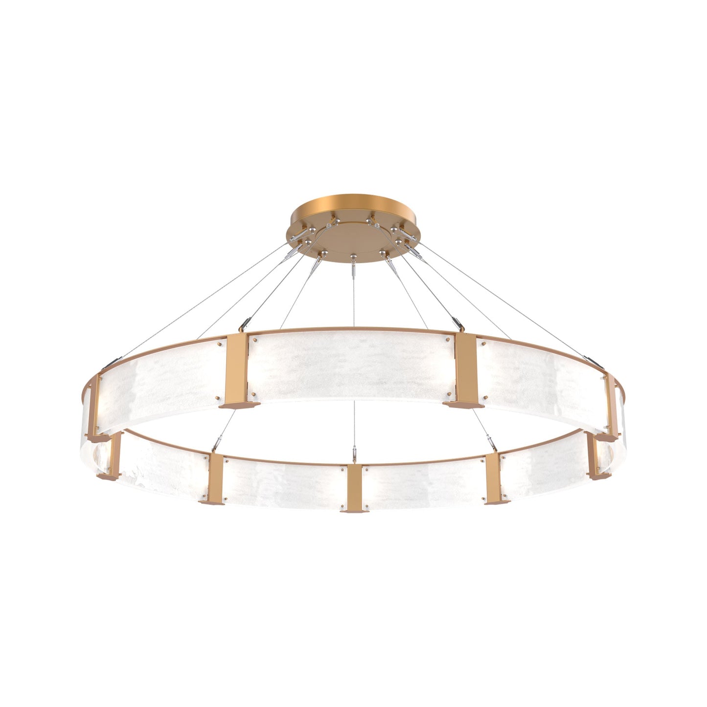 Parallel Ring LED Chandelier in Novel Brass/Clear Granite Blown Glass (60-Inch).
