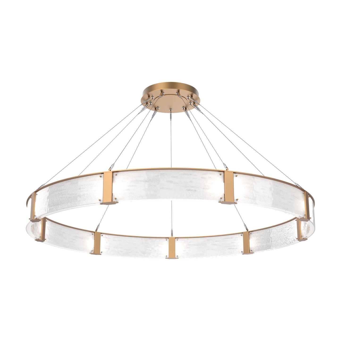 Parallel Ring LED Chandelier in Novel Brass/Clear Granite Blown Glass (72-Inch).