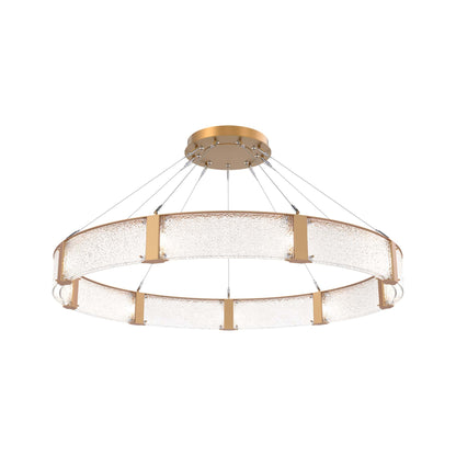 Parallel Ring LED Chandelier in Novel Brass/Crystal Rimelight Blown Glass (60-Inch).