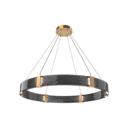 Parallel Ring LED Chandelier in Novel Brass/Smoke Granite Blown Glass (48-Inch).