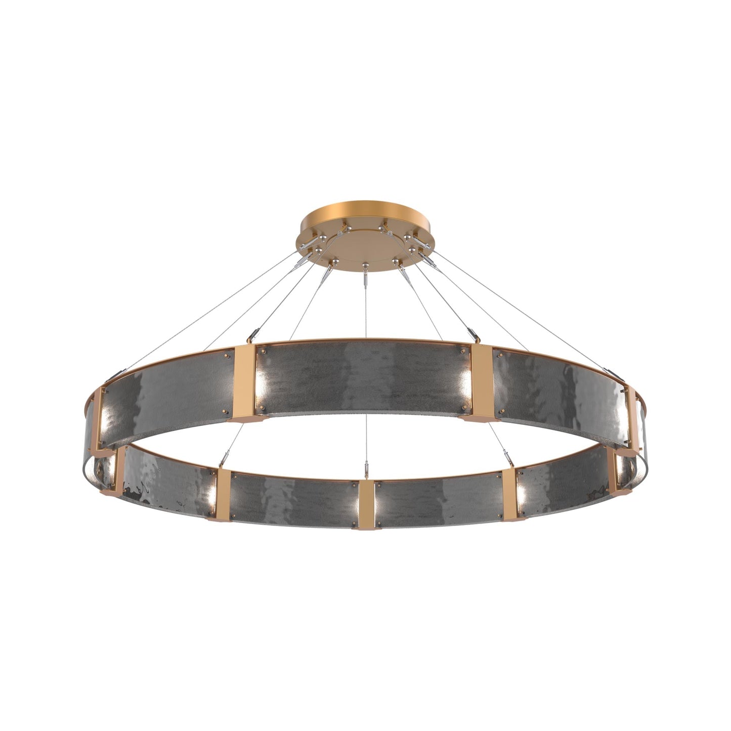 Parallel Ring LED Chandelier in Novel Brass/Smoke Granite Blown Glass (60-Inch).