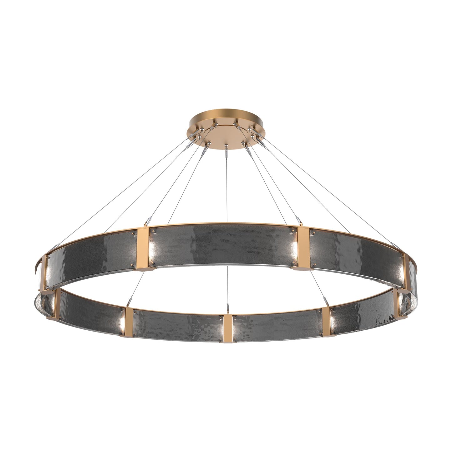 Parallel Ring LED Chandelier in Novel Brass/Smoke Granite Blown Glass (72-Inch).