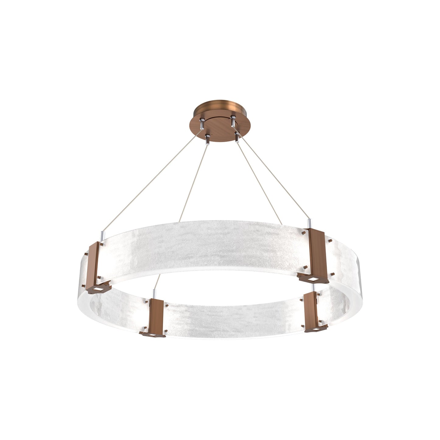 Parallel Ring LED Chandelier in Oil Rubbed Bronze/Clear Granite Blown Glass (32.6-Inch).
