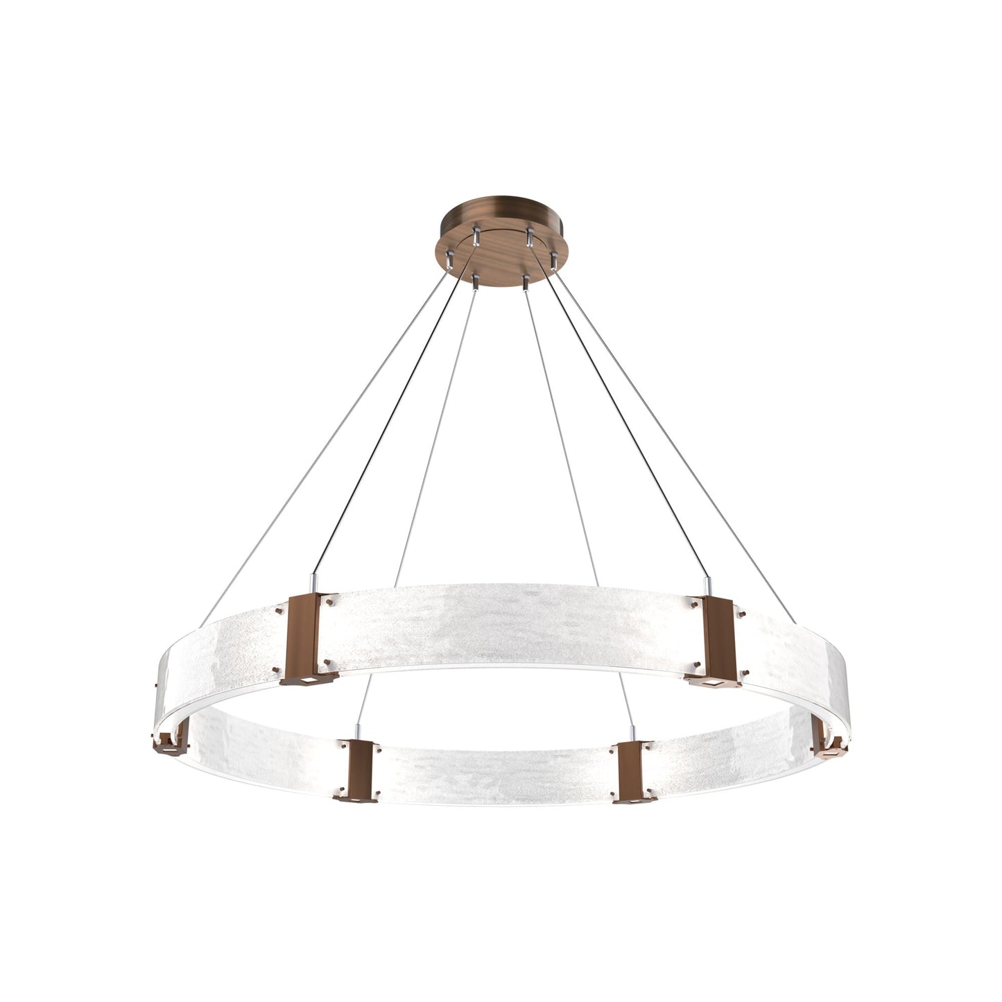 Parallel Ring LED Chandelier in Oil Rubbed Bronze/Clear Granite Blown Glass (48-Inch).