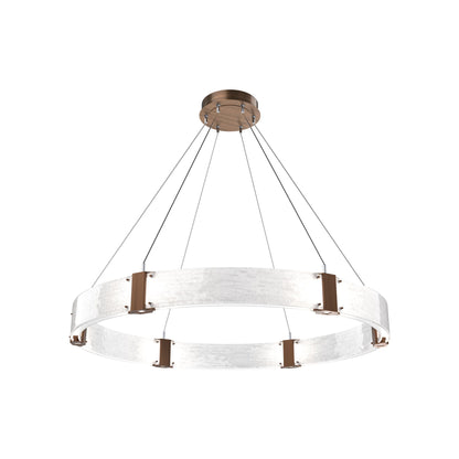 Parallel Ring LED Chandelier in Oil Rubbed Bronze/Clear Granite Blown Glass (48-Inch).
