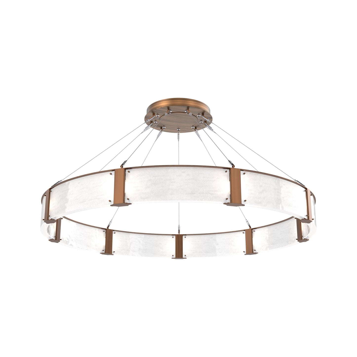 Parallel Ring LED Chandelier in Oil Rubbed Bronze/Clear Granite Blown Glass (60-Inch).