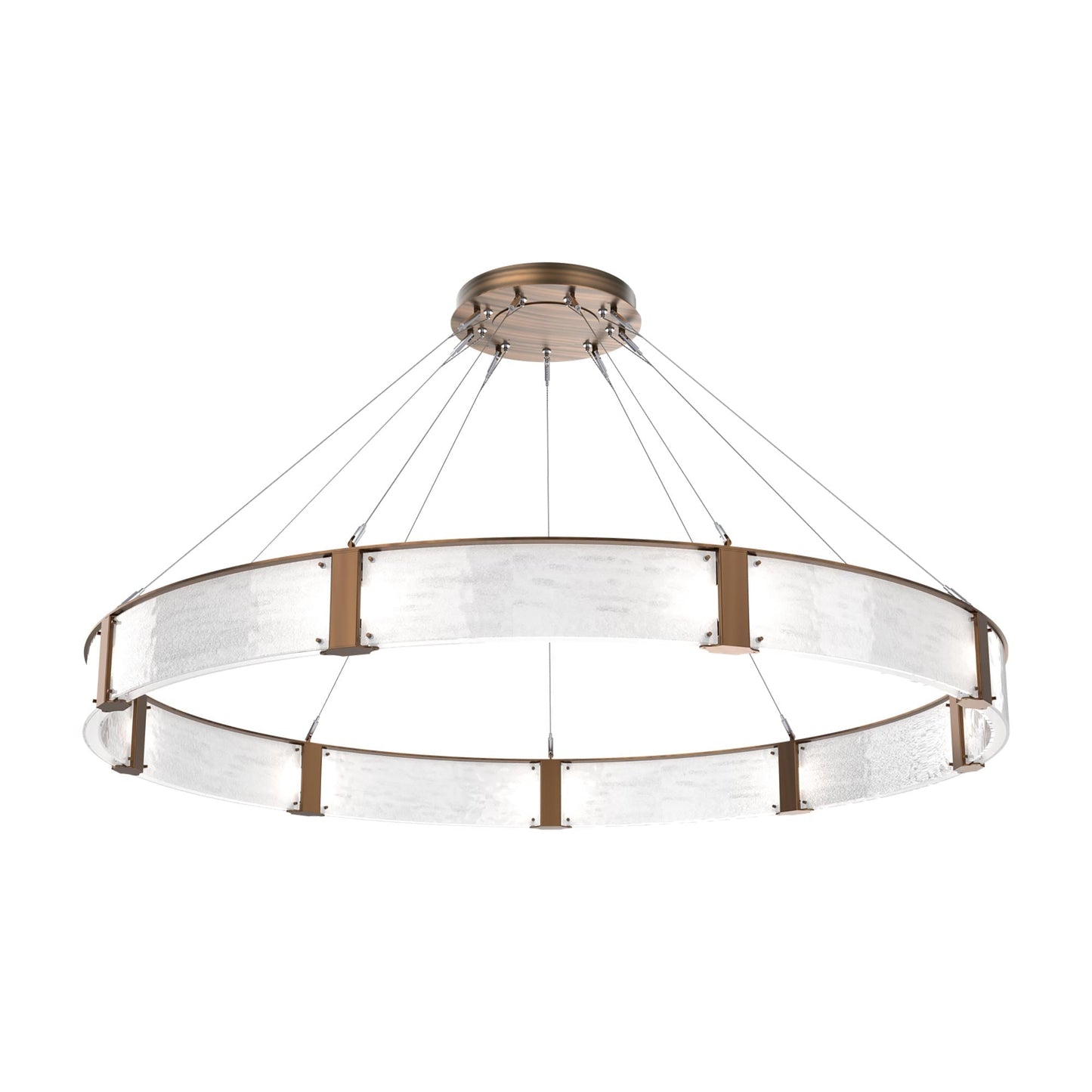 Parallel Ring LED Chandelier in Oil Rubbed Bronze/Clear Granite Blown Glass (72-Inch).
