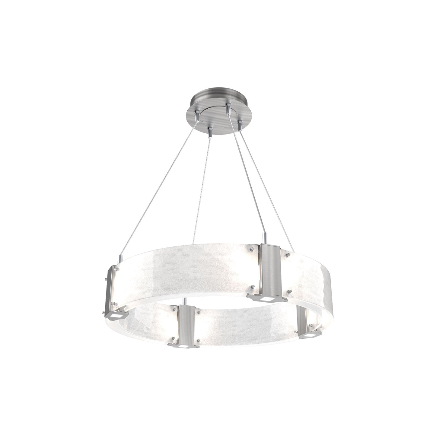 Parallel Ring LED Chandelier in Satin Nickel/Clear Granite Blown Glass (23.9-Inch).