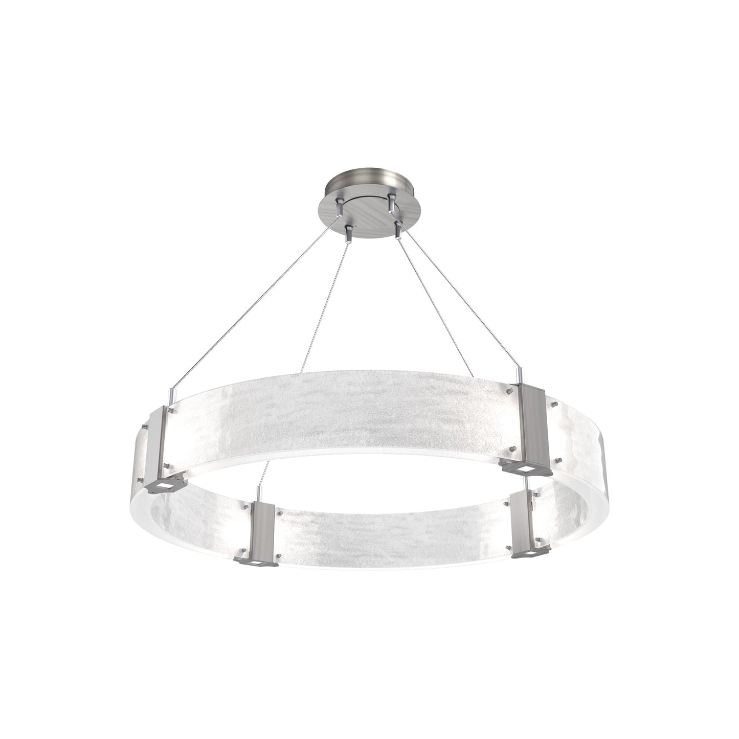 Parallel Ring LED Chandelier in Satin Nickel/Clear Granite Blown Glass (32.6-Inch).