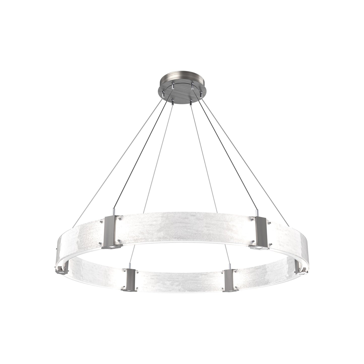 Parallel Ring LED Chandelier in Satin Nickel/Clear Granite Blown Glass (48-Inch).