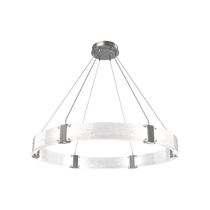Parallel Ring LED Chandelier in Satin Nickel/Clear Granite Blown Glass (48-Inch).