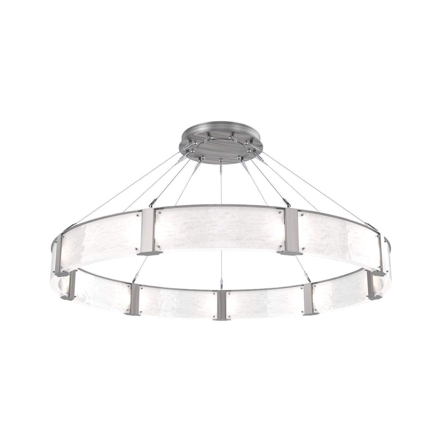 Parallel Ring LED Chandelier in Satin Nickel/Clear Granite Blown Glass (60-Inch).