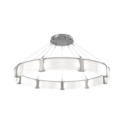 Parallel Ring LED Chandelier in Satin Nickel/Clear Granite Blown Glass (60-Inch).
