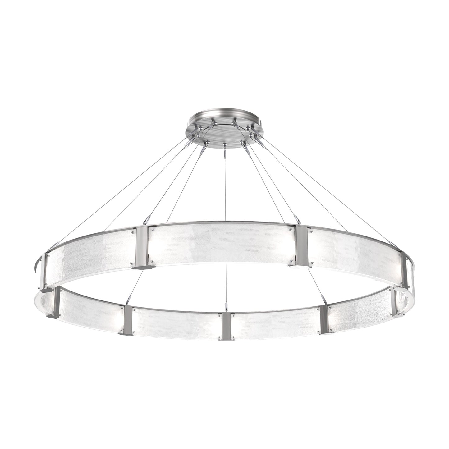 Parallel Ring LED Chandelier in Satin Nickel/Clear Granite Blown Glass (72-Inch).