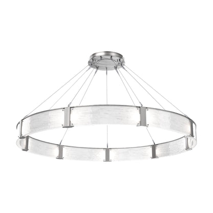 Parallel Ring LED Chandelier in Satin Nickel/Clear Granite Blown Glass (72-Inch).
