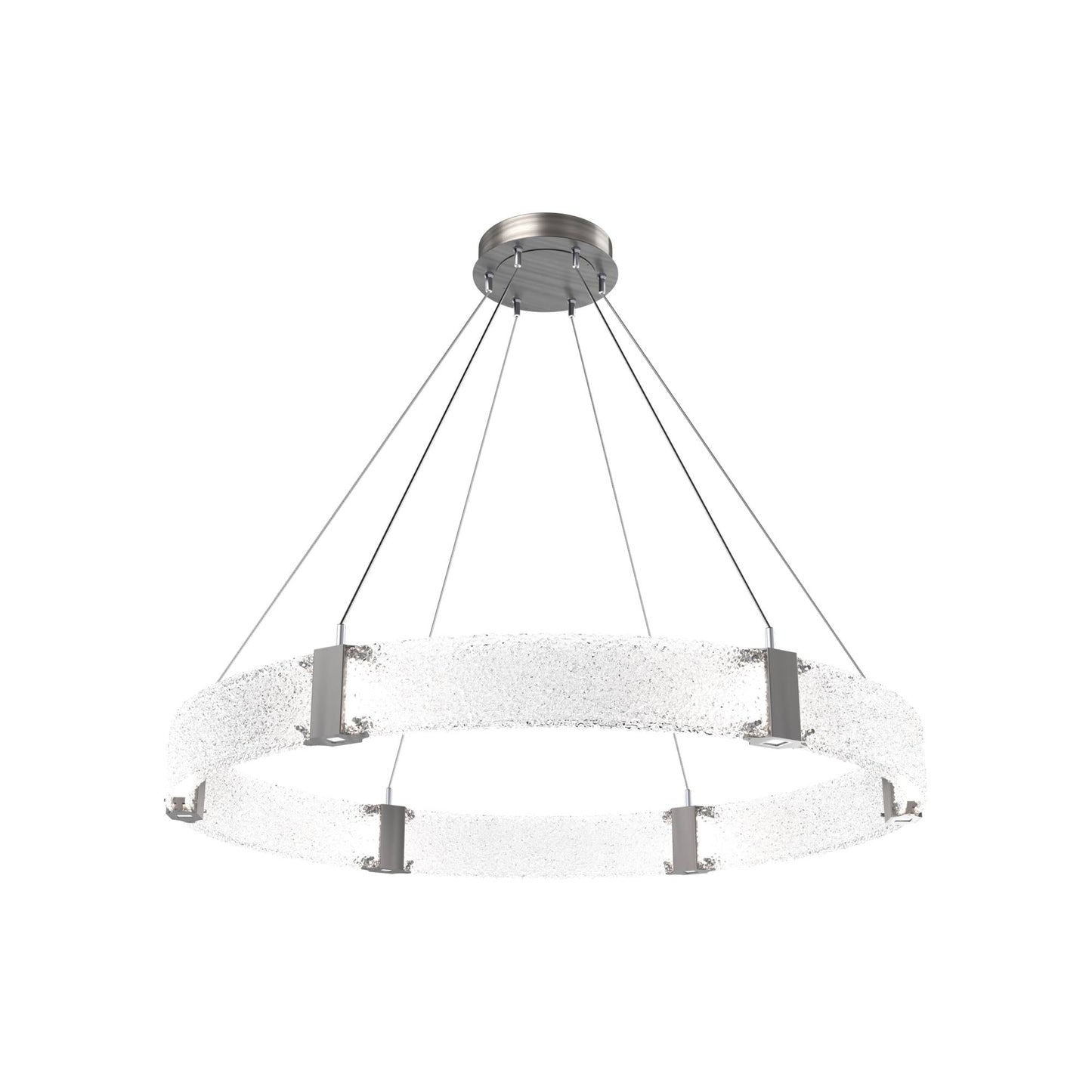 Parallel Ring LED Chandelier in Satin Nickel/Crystal Rimelight Blown Glass (48-Inch).
