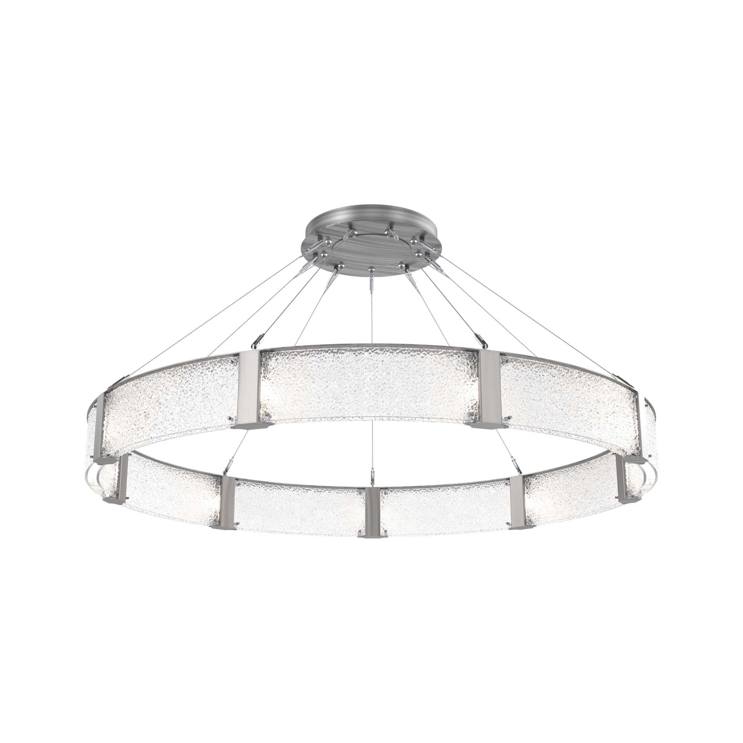 Parallel Ring LED Chandelier in Satin Nickel/Crystal Rimelight Blown Glass (60-Inch).