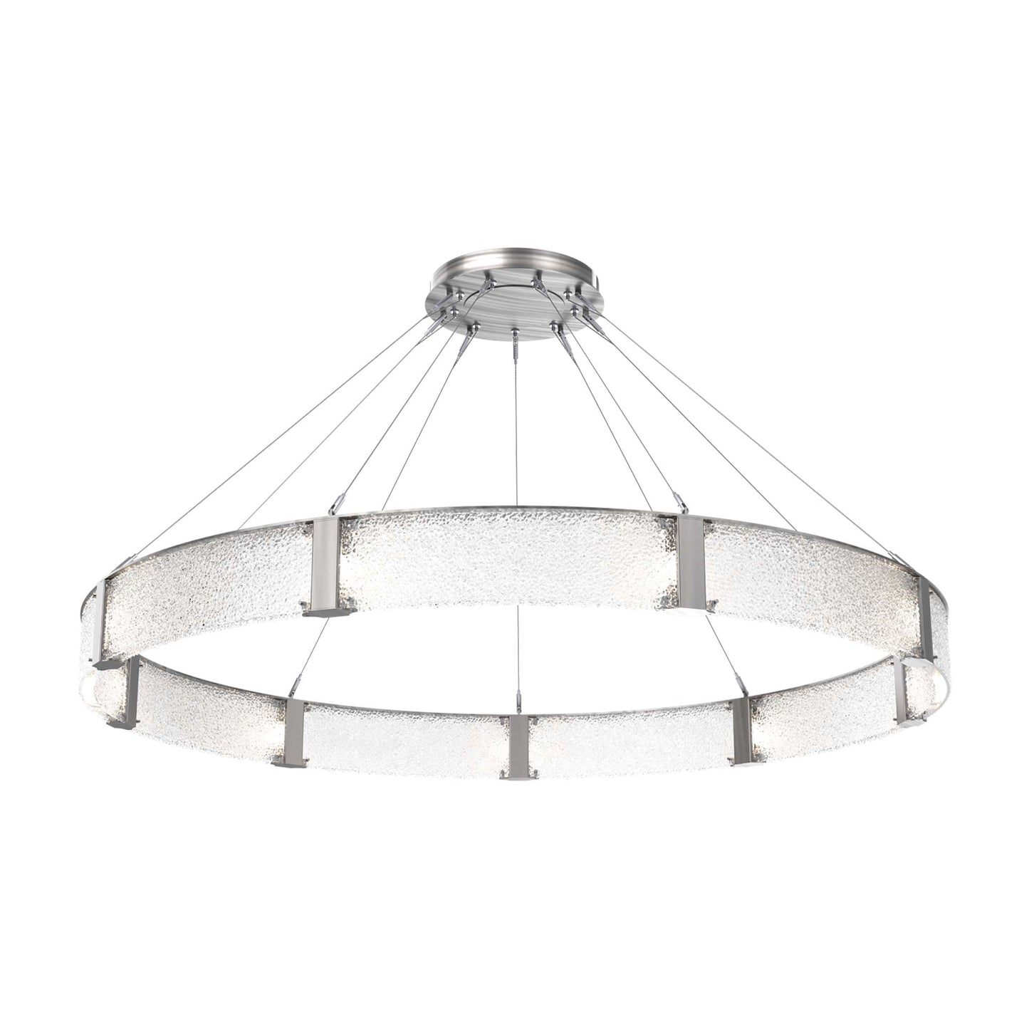 Parallel Ring LED Chandelier in Satin Nickel/Crystal Rimelight Blown Glass (72-Inch).