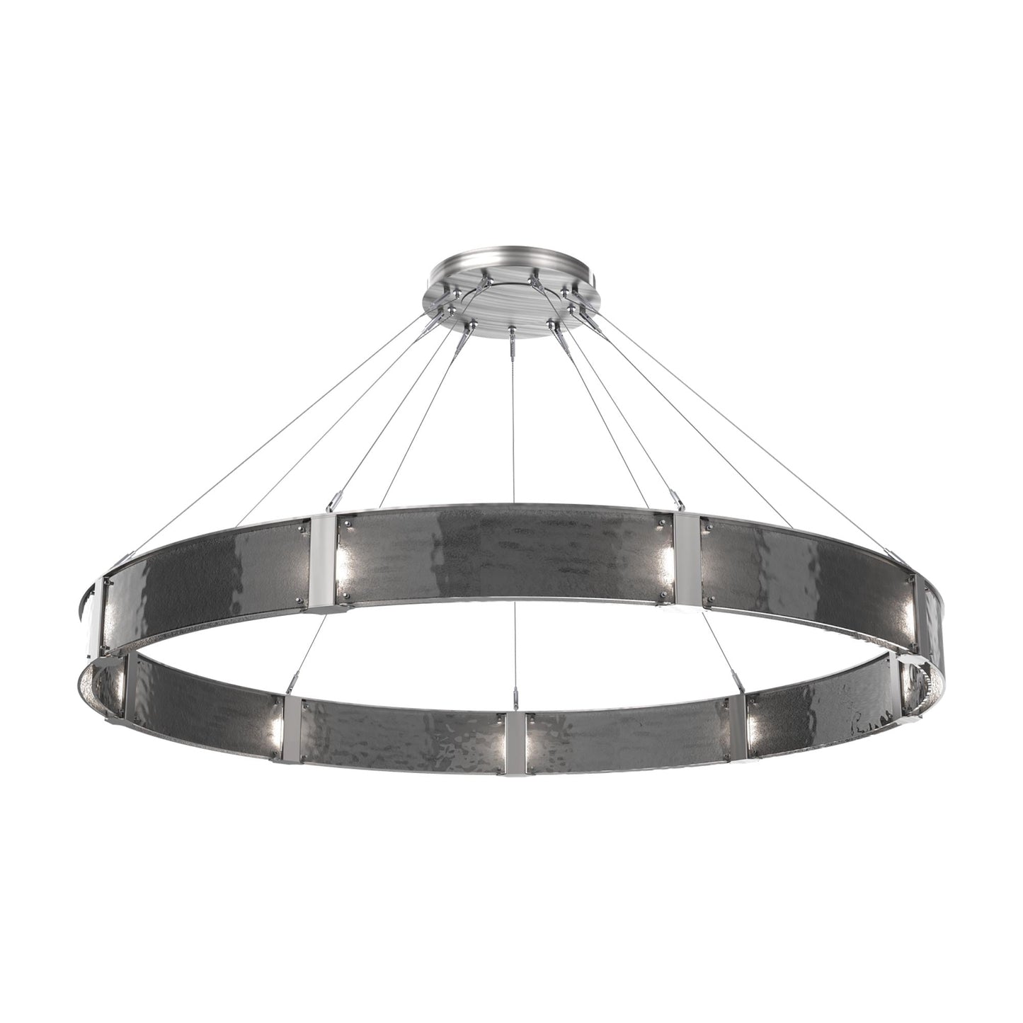 Parallel Ring LED Chandelier in Satin Nickel/Smoke Granite Blown Glass (72-Inch).