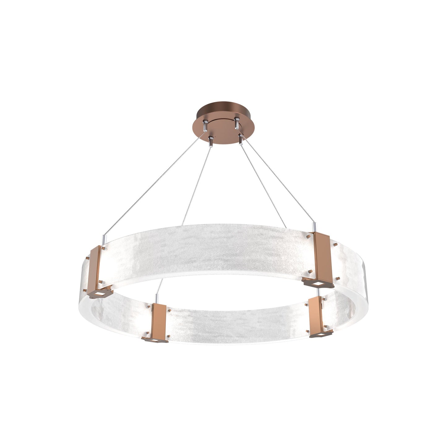 Parallel Ring LED Chandelier in Burnished Bronze/Clear Granite Blown Glass (32.6-Inch).