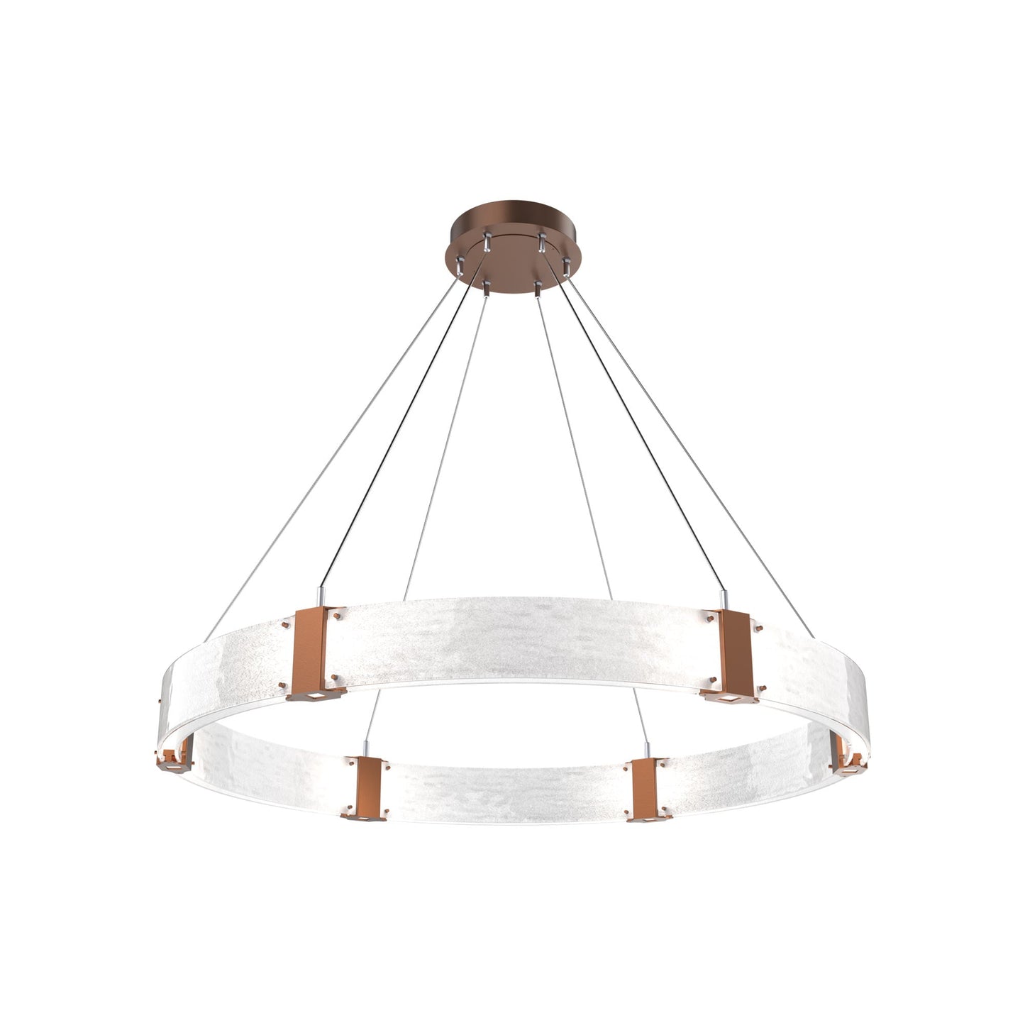 Parallel Ring LED Chandelier in Burnished Bronze/Clear Granite Blown Glass (48-Inch).