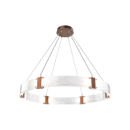 Parallel Ring LED Chandelier in Burnished Bronze/Clear Granite Blown Glass (48-Inch).