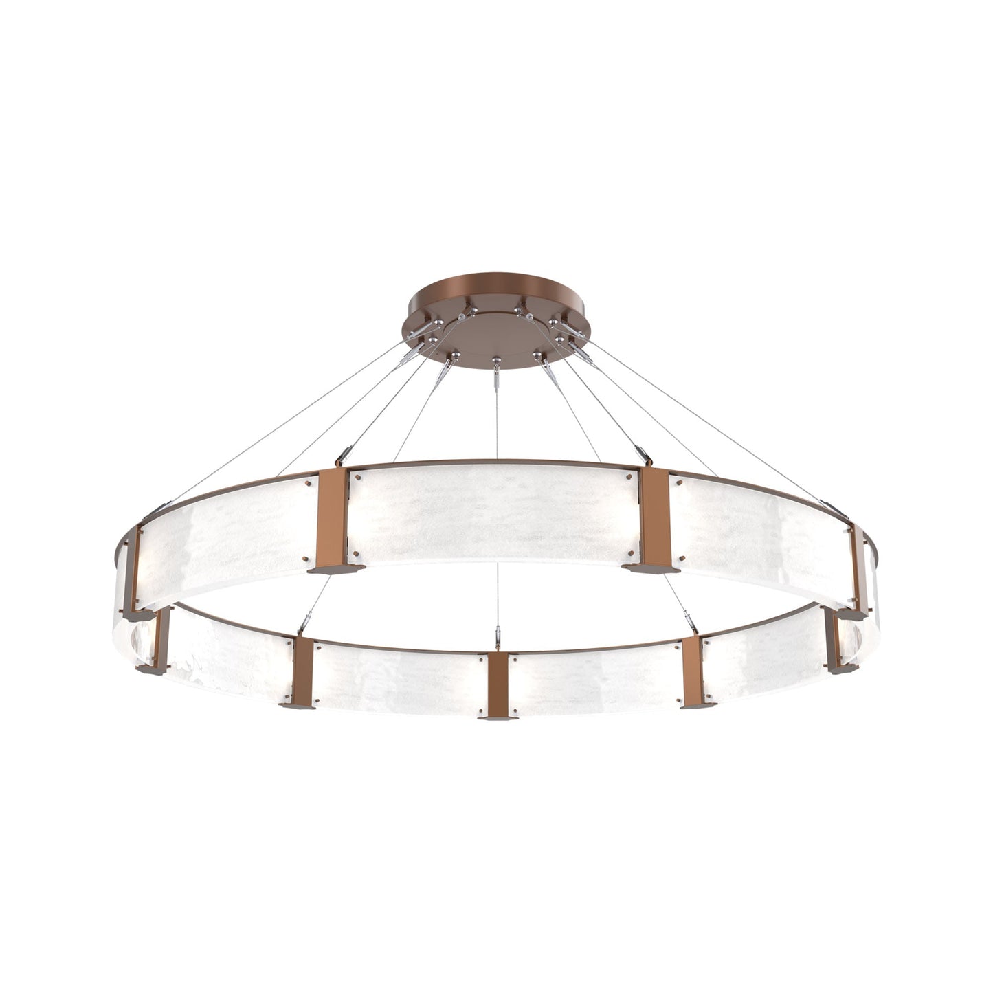 Parallel Ring LED Chandelier in Burnished Bronze/Clear Granite Blown Glass (60-Inch).