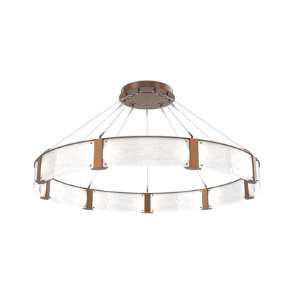 Parallel Ring LED Chandelier in Burnished Bronze/Clear Granite Blown Glass (60-Inch).