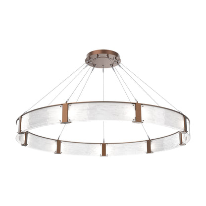 Parallel Ring LED Chandelier in Burnished Bronze/Clear Granite Blown Glass (72-Inch).