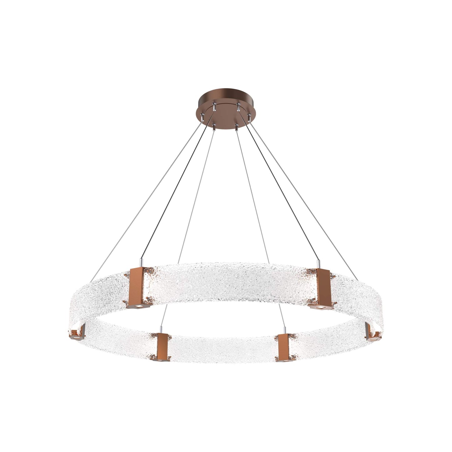 Parallel Ring LED Chandelier in Burnished Bronze/Crystal Rimelight Blown Glass (48-Inch).
