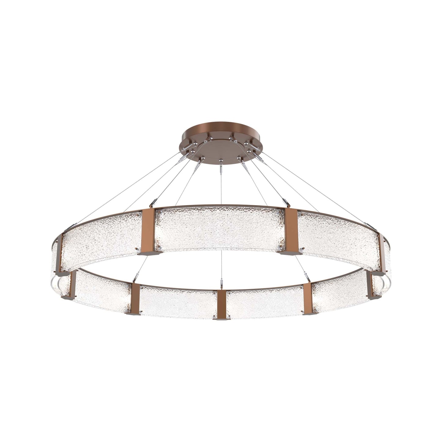 Parallel Ring LED Chandelier in Burnished Bronze/Crystal Rimelight Blown Glass (60-Inch).