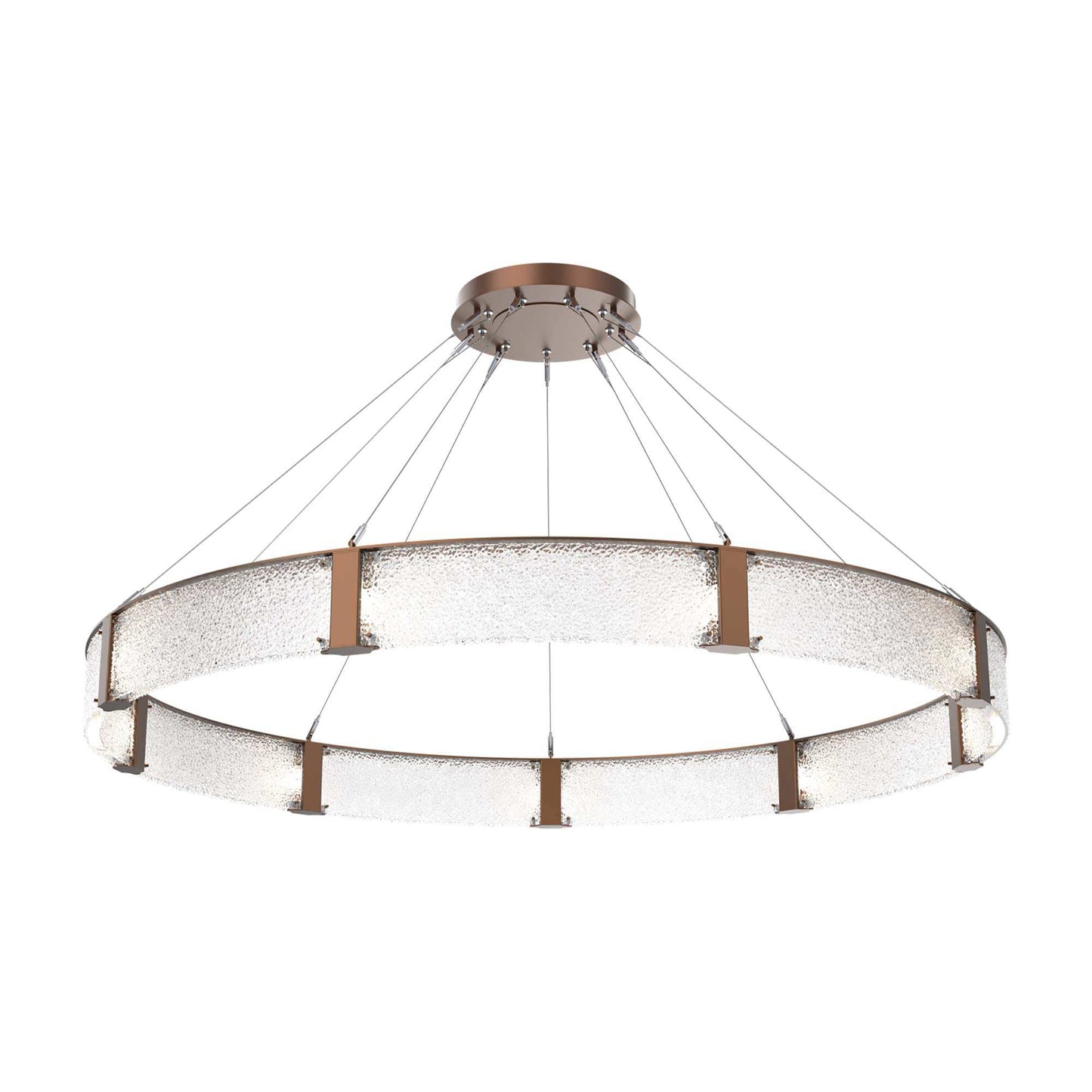 Parallel Ring LED Chandelier in Burnished Bronze/Crystal Rimelight Blown Glass (72-Inch).