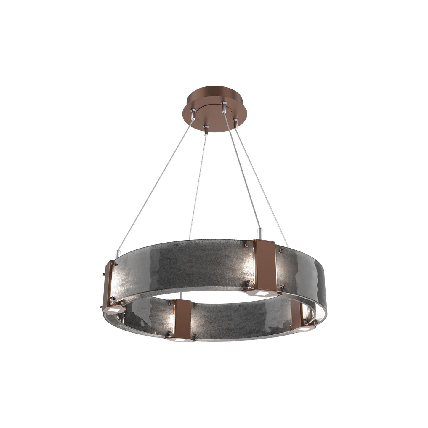 Parallel Ring LED Chandelier in Burnished Bronze/Smoke Granite Blown Glass (23.9-Inch).