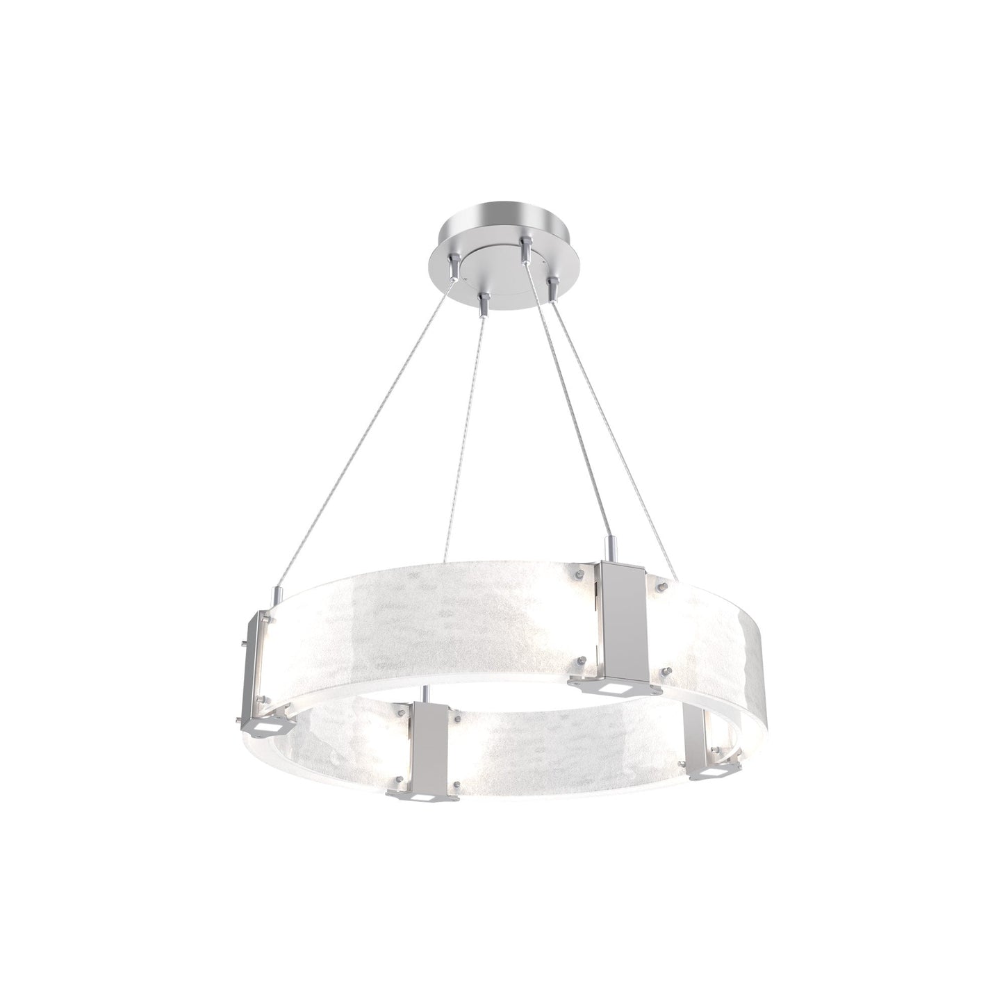 Parallel Ring LED Chandelier in Classic Silver/Clear Granite Blown Glass (23.9-Inch).
