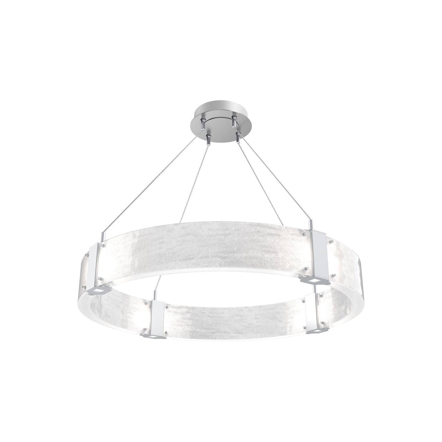 Parallel Ring LED Chandelier in Classic Silver/Clear Granite Blown Glass (32.6-Inch).