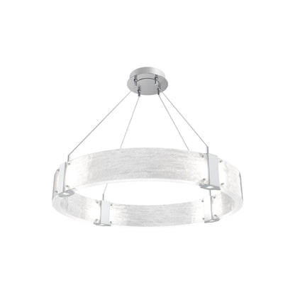 Parallel Ring LED Chandelier in Classic Silver/Clear Granite Blown Glass (32.6-Inch).