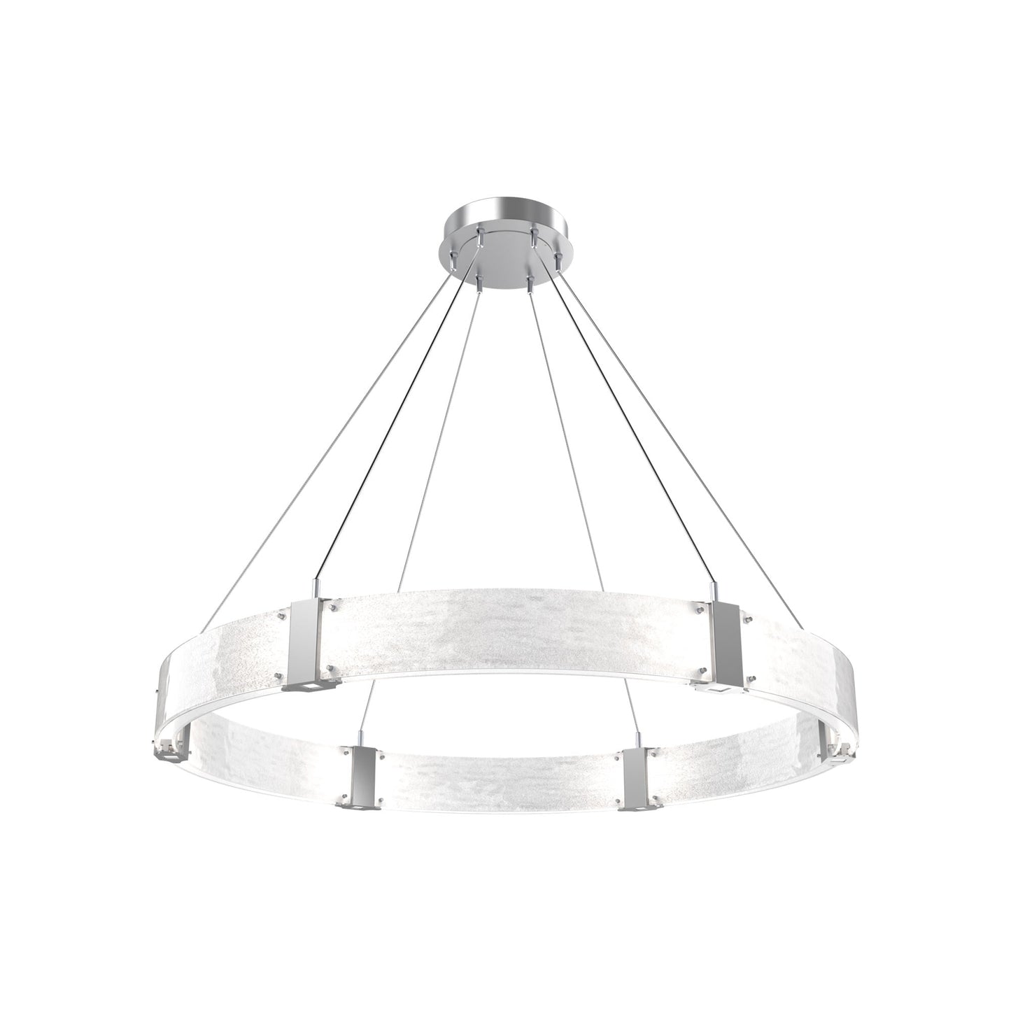 Parallel Ring LED Chandelier in Classic Silver/Clear Granite Blown Glass (48-Inch).