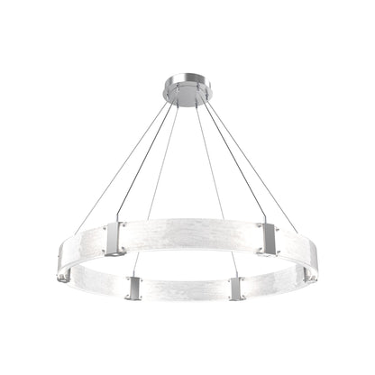 Parallel Ring LED Chandelier in Classic Silver/Clear Granite Blown Glass (48-Inch).