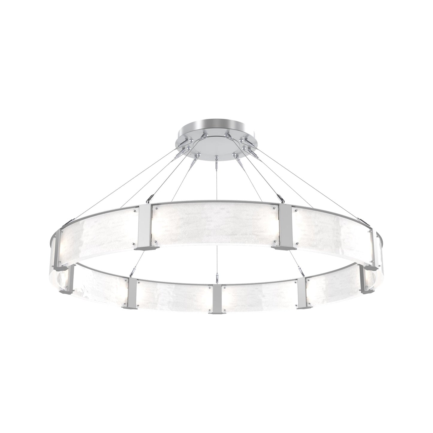 Parallel Ring LED Chandelier in Classic Silver/Clear Granite Blown Glass (60-Inch).