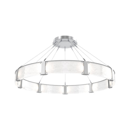 Parallel Ring LED Chandelier in Classic Silver/Clear Granite Blown Glass (60-Inch).