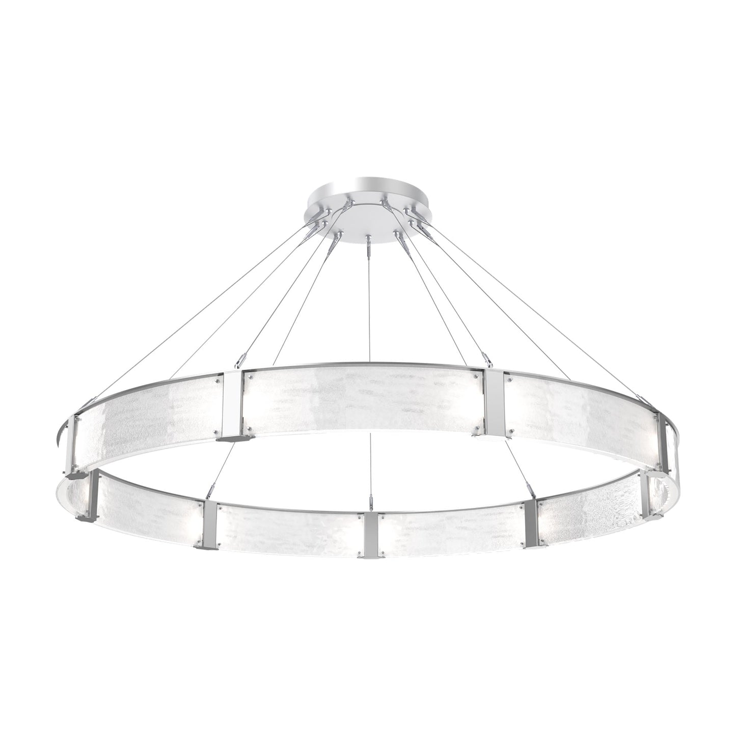Parallel Ring LED Chandelier in Classic Silver/Clear Granite Blown Glass (72-Inch).