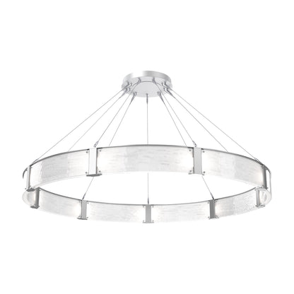 Parallel Ring LED Chandelier in Classic Silver/Clear Granite Blown Glass (72-Inch).