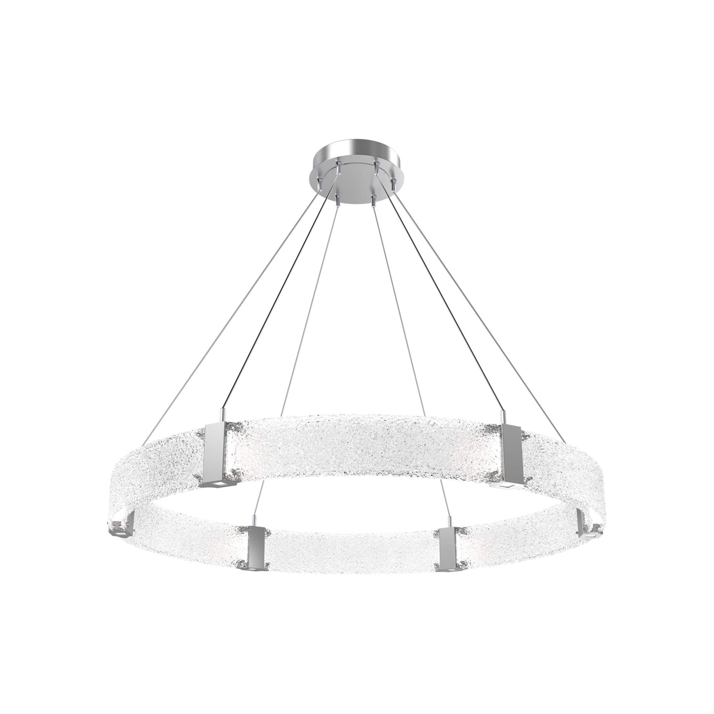 Parallel Ring LED Chandelier in Classic Silver/Crystal Rimelight Blown Glass (48-Inch).