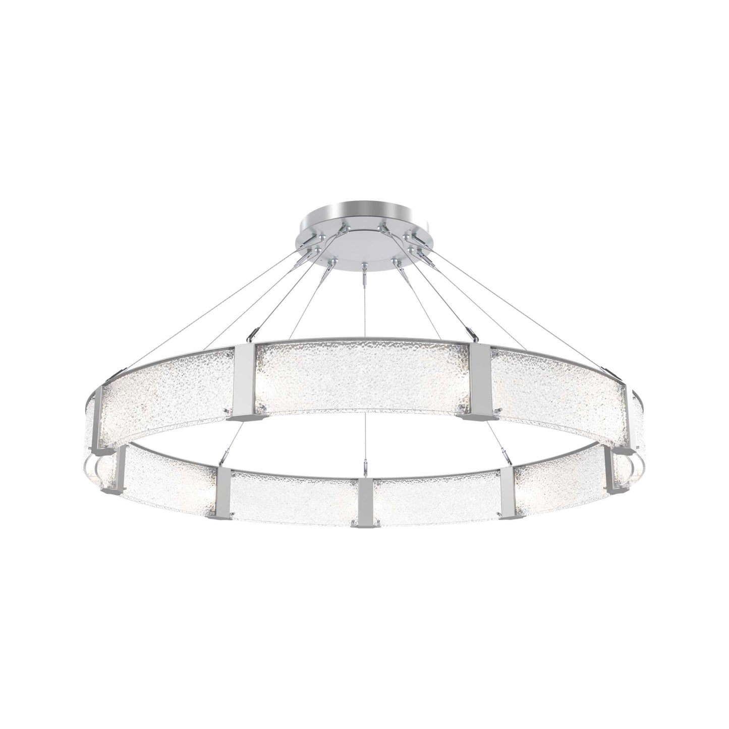 Parallel Ring LED Chandelier in Classic Silver/Crystal Rimelight Blown Glass (60-Inch).